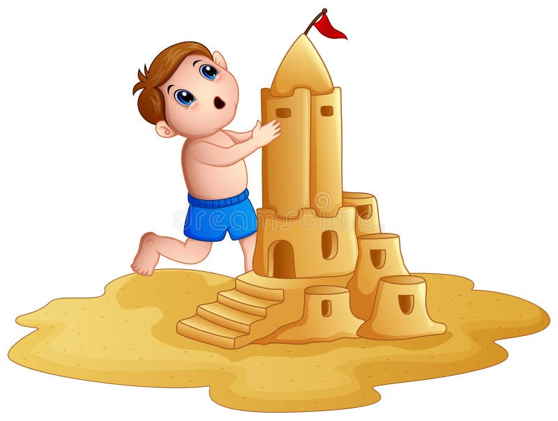 Ragazzino che fa un grande castello di sabbia alla spiaggia royalty illustrazione gratis Ragazzino che fa un grande castello di sabbia alla spiaggia royalty illustrazione gratis
