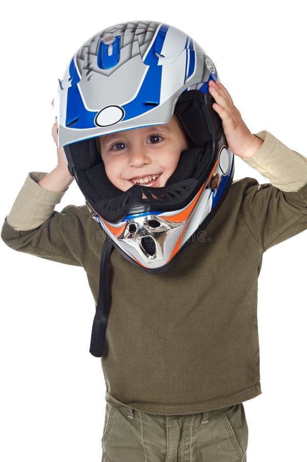 Ragazzo adorabile con un casco nella testa fotografia stock Ragazzo adorabile con un casco nella testa fotografia stock