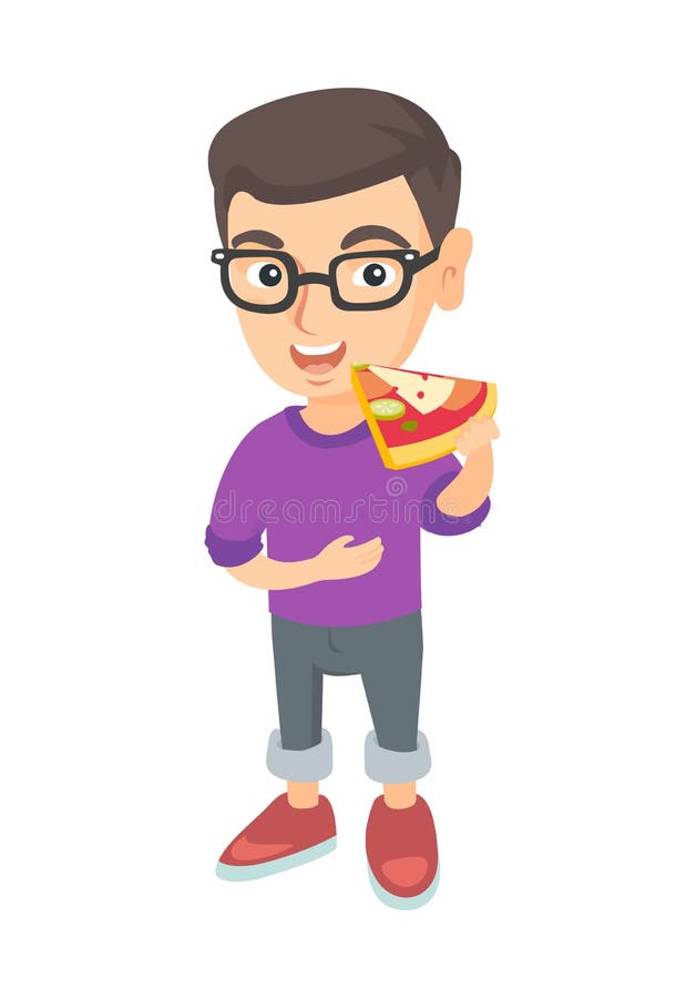 Ragazzo caucasico in vetri che mangia pizza saporita royalty illustrazione gratis Ragazzo caucasico in vetri che mangia pizza saporita royalty illustrazione gratis