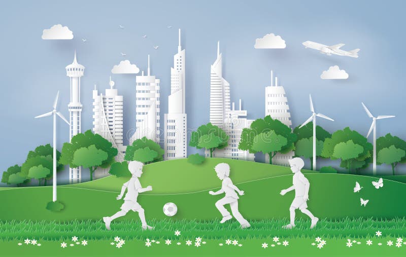 Ragazzo che gioca a calcio nel parco della città royalty illustrazione gratis Ragazzo che gioca a calcio nel parco della città royalty illustrazione gratis