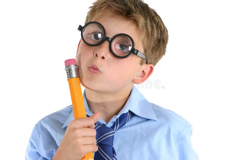 A child or schoolboy in a comical thinking pose. A child or schoolboy in a comical thinking pose.