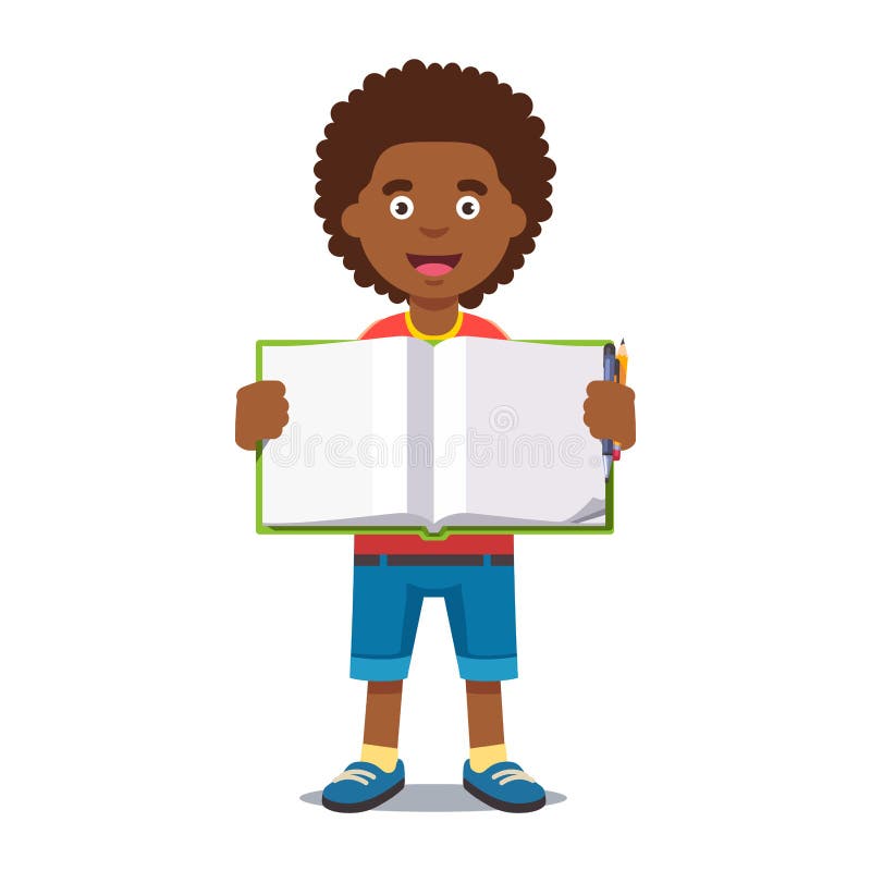 Ragazzo e libro di esercizi aperto della scuola con scrittura royalty illustrazione gratis Ragazzo e libro di esercizi aperto della scuola con scrittura royalty illustrazione gratis