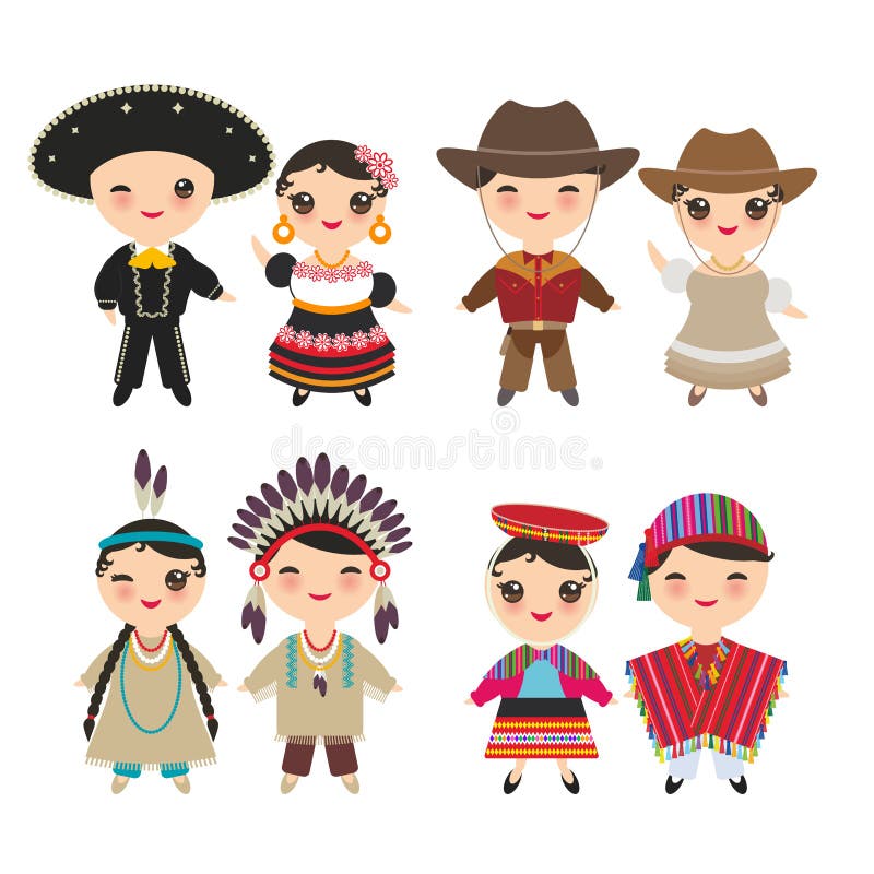 Ragazzo e ragazza peruviani del cowboy degli indiani messico-americani in costume e cappello nazionali Bambini del fumetto in ves illustrazione di stock Ragazzo e ragazza peruviani del cowboy degli indiani messico-americani in costume e cappello nazionali Bambini del fumetto in ves illustrazione di stock