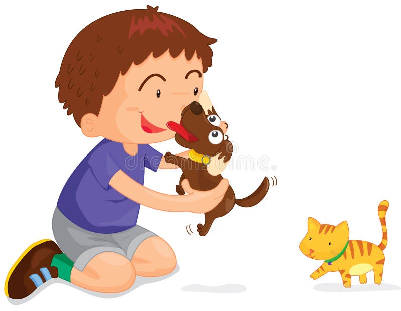 Ragazzo ed animali domestici illustrazione di stock Ragazzo ed animali domestici illustrazione di stock