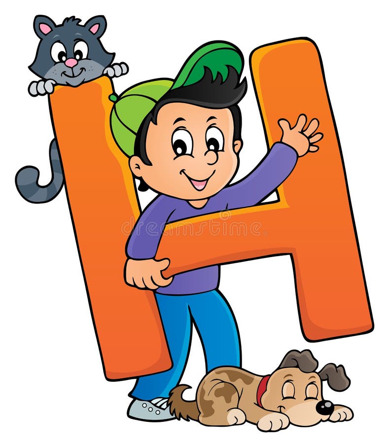 Ragazzo ed animali domestici con la lettera H royalty illustrazione gratis Ragazzo ed animali domestici con la lettera H royalty illustrazione gratis