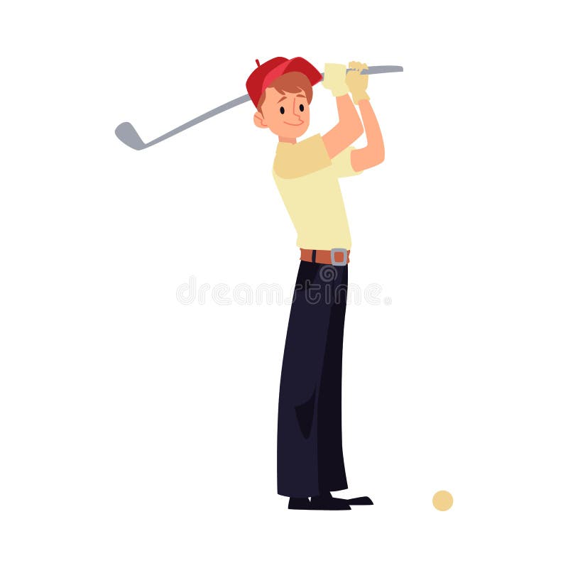 Ragazzo il piccolo sportivo e il cartografo piatto a golfista, immagine vettoriale isolata illustrazione di stock Ragazzo il piccolo sportivo e il cartografo piatto a golfista, immagine vettoriale isolata illustrazione di stock