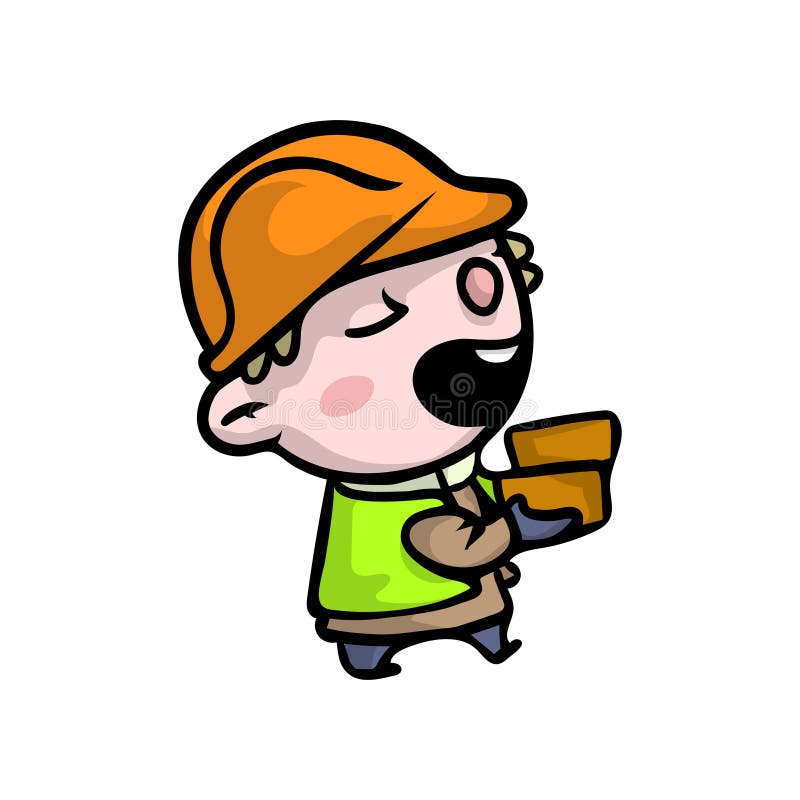 Ragazzo sorridente sveglio in vestiti del costruttore con il casco arancio illustrazione di stock Ragazzo sorridente sveglio in vestiti del costruttore con il casco arancio illustrazione di stock