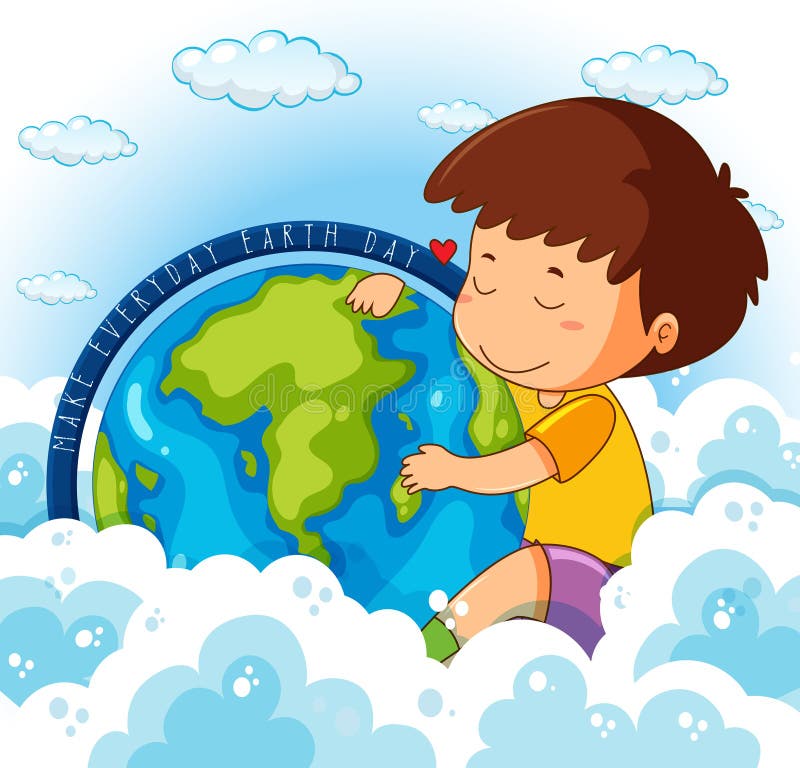 Ragazzo sveglio che abbraccia terra illustrazione vettoriale Ragazzo sveglio che abbraccia terra illustrazione vettoriale