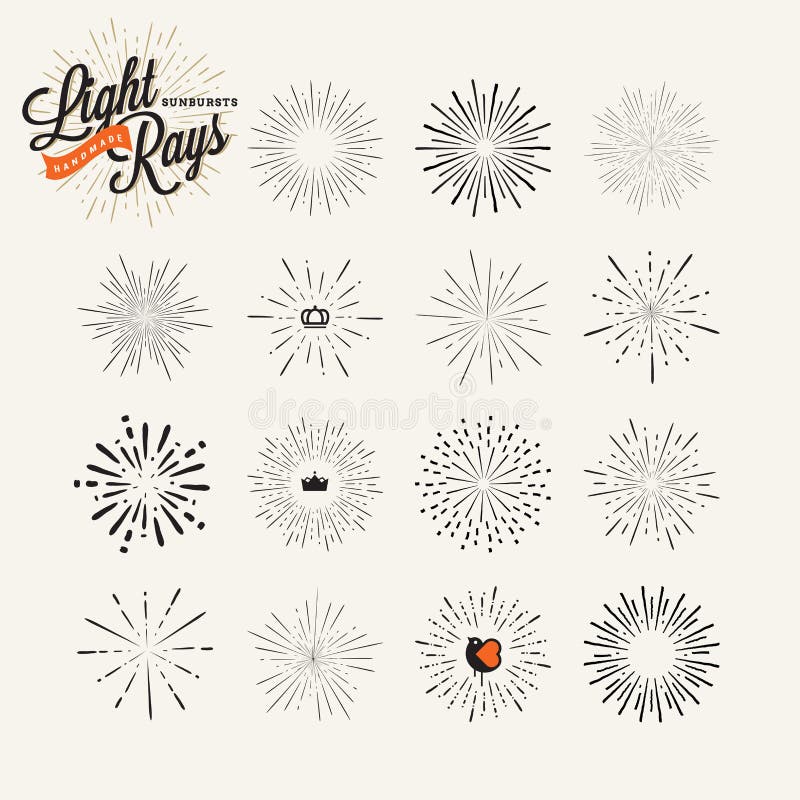 Raggi luminosi ed elementi disegnati a mano di progettazione dello starburst illustrazione di stock Raggi luminosi ed elementi disegnati a mano di progettazione dello starburst illustrazione di stock