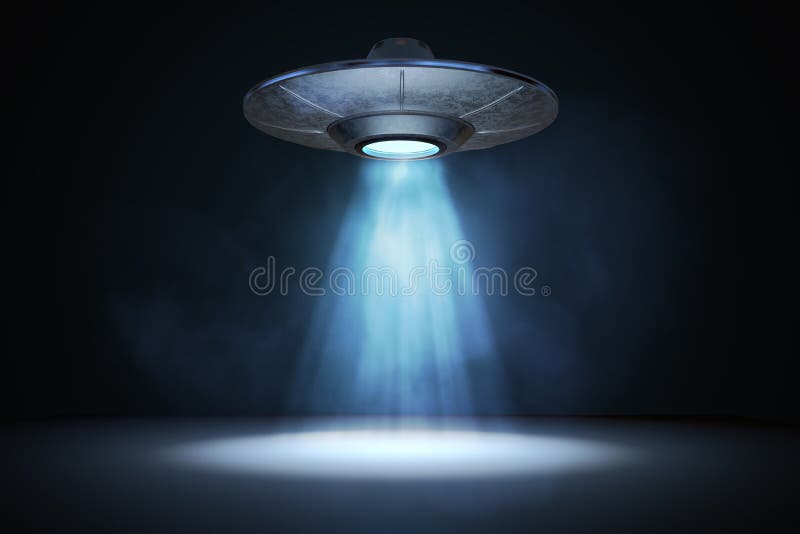 Raggio luminoso dal pilotare l'astronave dello straniero del UFO 3D ha reso l'illustrazione illustrazione vettoriale