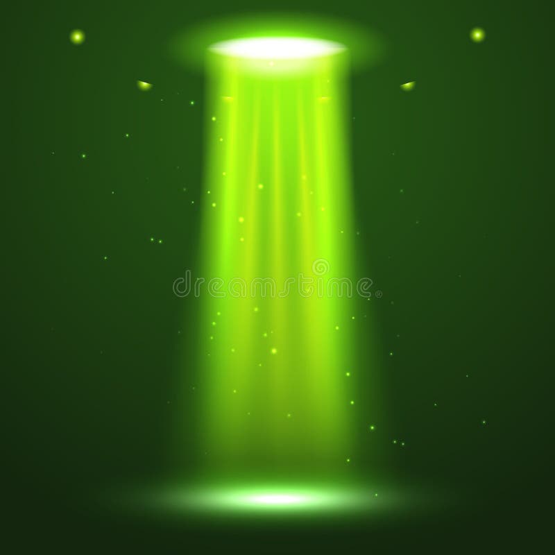Raggio luminoso del UFO Luce intensa futuristica di trasporto straniero nello scuro Progettazione di effetto di incandescenza del illustrazione vettoriale
