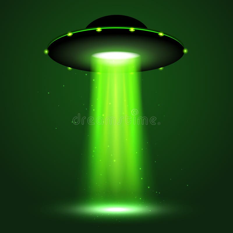 Raggio luminoso del UFO Luce intensa futuristica di trasporto straniero nello scuro Progettazione di effetto di incandescenza iso illustrazione di stock