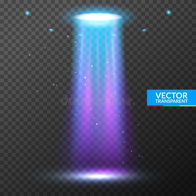 Raggio luminoso del UFO Luce intensa futuristica di trasporto straniero nello scuro su trasparente Progettazione di effetto di in royalty illustrazione gratis