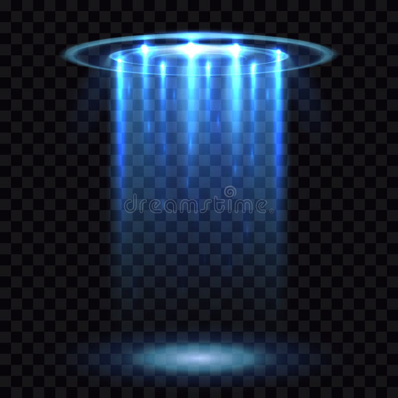 Raggio luminoso del UFO, veicolo spaziale futuristico degli stranieri sull'illustrazione a quadretti trasparente di vettore del f illustrazione vettoriale