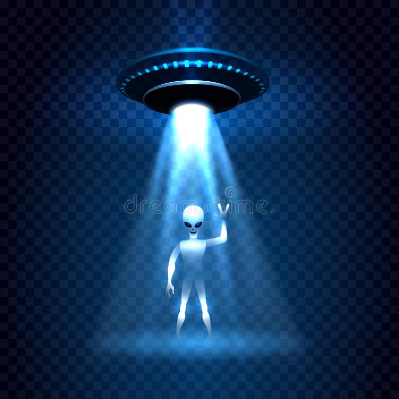 Raggio luminoso di invasione del UFO con lo straniero illustrazione vettoriale