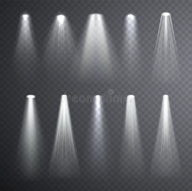 Raggio luminoso di luce bianca luminoso Effetti della luce d'ardore isolati sul controllo illustrazione vettoriale