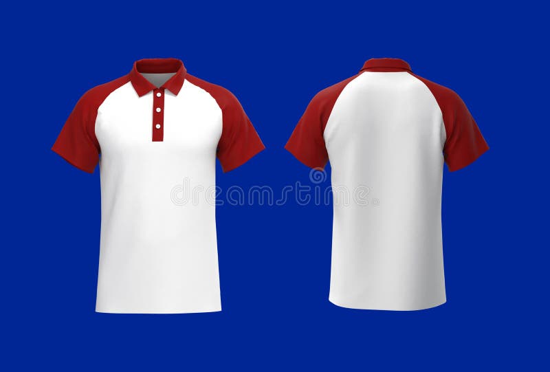 Raglan Collared Shirt Mockup in Front and Back Views Stock Illustration ...