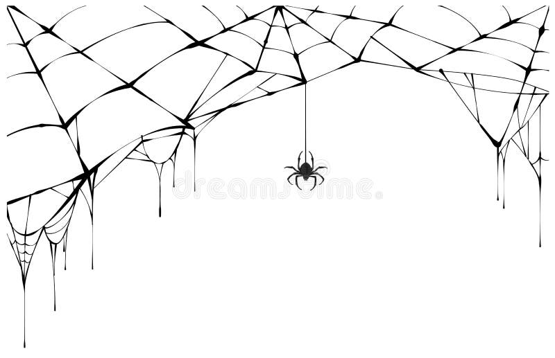 Ragno nero e web lacerato Ragnatela spaventosa del simbolo di Halloween