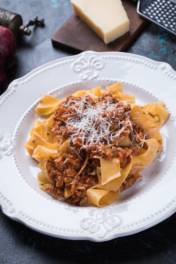 Italian Ragu Bolognese with Flat Fettuccine Pasta Stock Image - Image ...