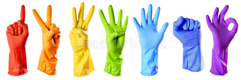 Raibow color rubber gloves