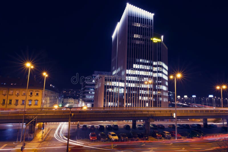 Raiffeisen Bank primary building at night