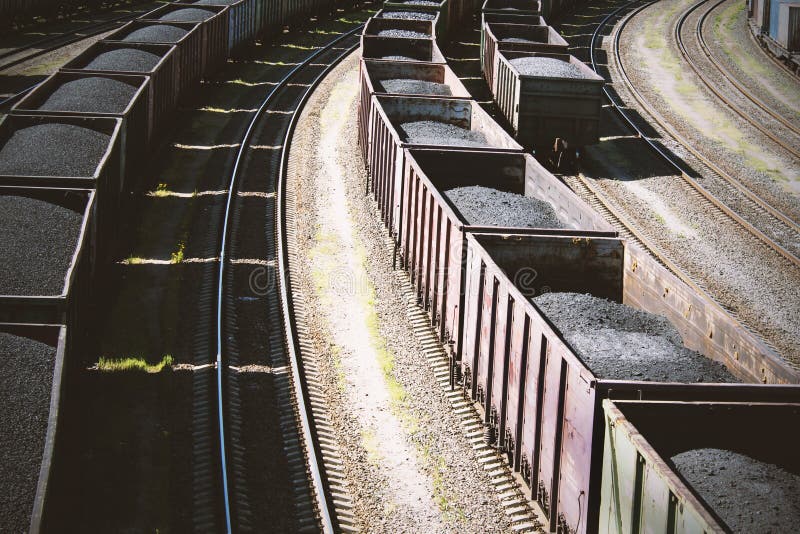 Rail cars loaded with coal stock photo. Image of dock 143163500