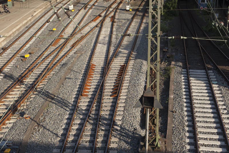 Rail tracks in depot. stock image. Image of outdoors 78732447