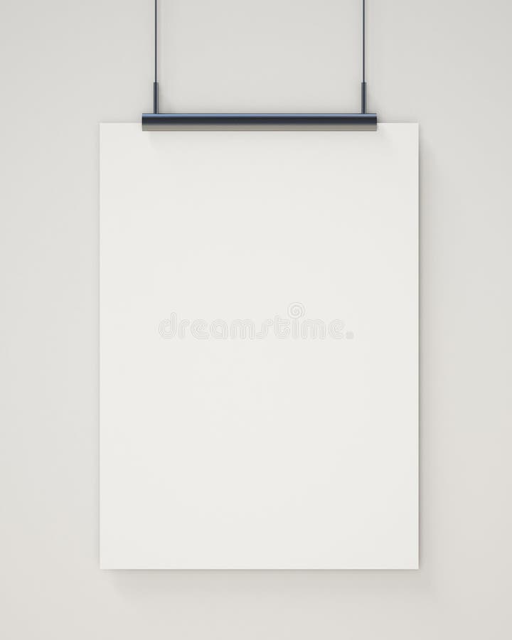 Raillez vers le haut de l'affiche accrochante blanche vide sur le mur blanc, fond image libre de droits Raillez vers le haut de l'affiche accrochante blanche vide sur le mur blanc, fond image libre de droits