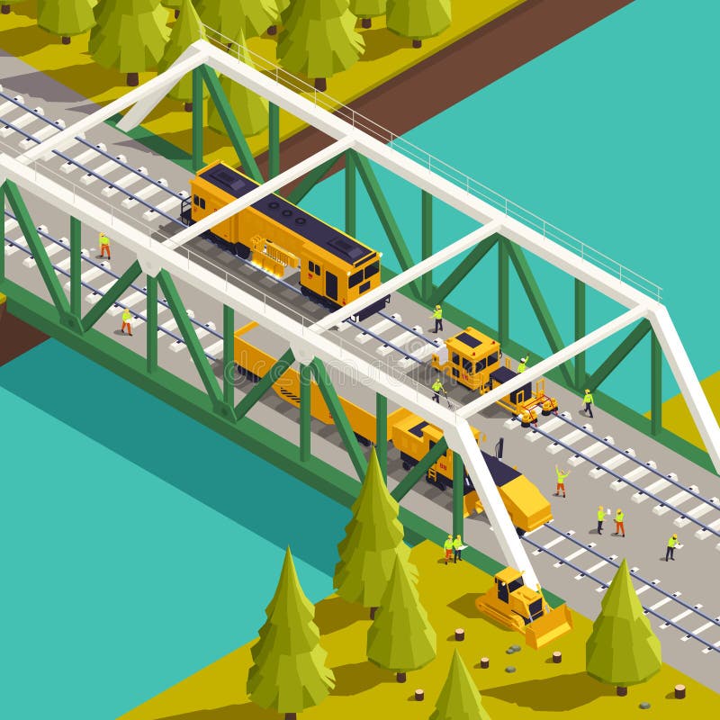 Railroad Bridge Construction Composition vector illustration
