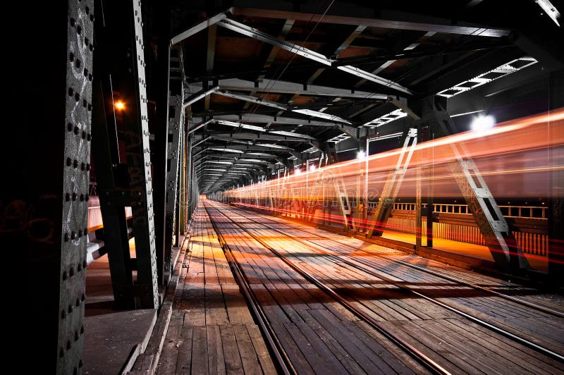 Railroad bridge at night royalty free stock image Railroad bridge at night royalty free stock image