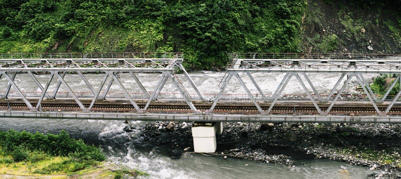 Railroad bridge construction over river royalty free stock photo Railroad bridge construction over river royalty free stock photo