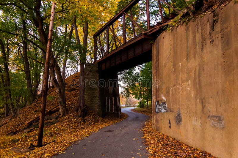 Railroad bridge seen during autumn in York County, PA