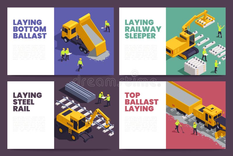 Railroad Construction Horizontal Banners vector illustration