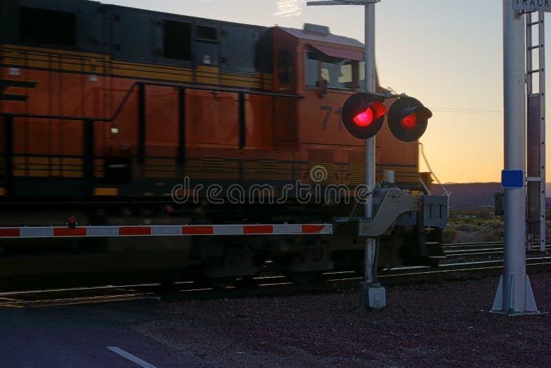 Railroad crossing at night