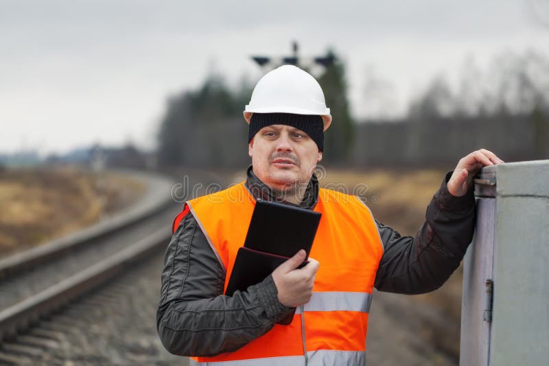 Railroad Employee with Tablet PC Stock Image Image of railroad