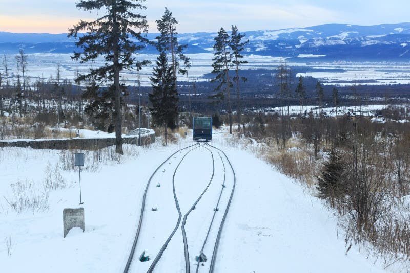 View of the funicular railway at High Tatras mountains National park in Slovakia.