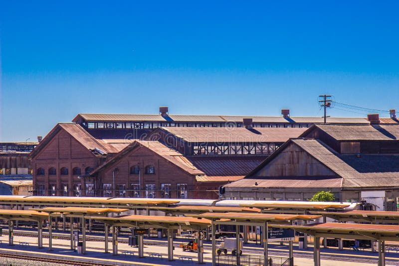 Railroad Station Next To Vintage Railroad Maintenance Yard royalty free stock photography Railroad Station Next To Vintage Railroad Maintenance Yard royalty free stock photography