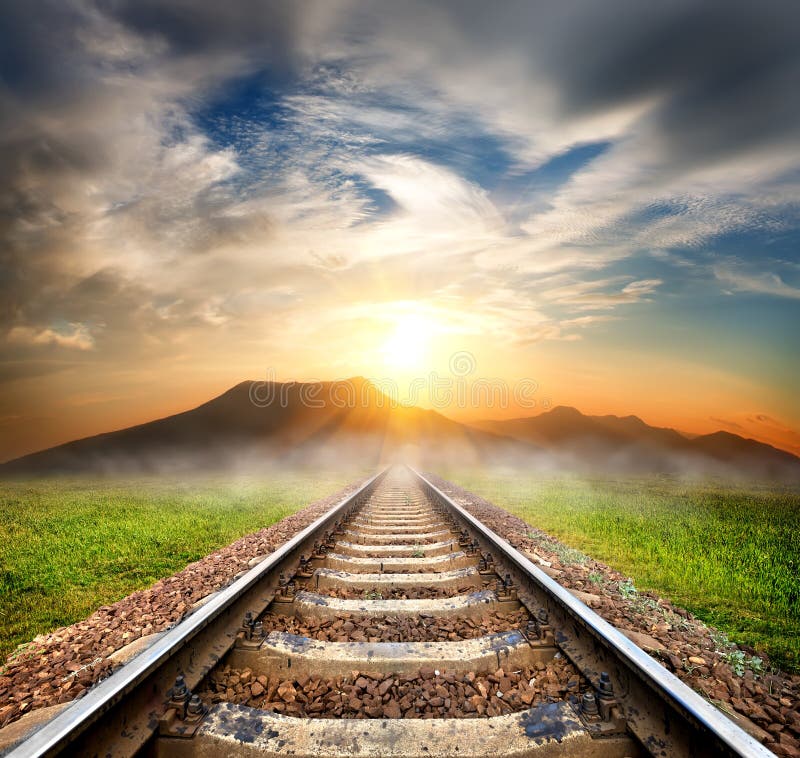 Railroad to the mountains stock photo. Image of fantasy - 37144158