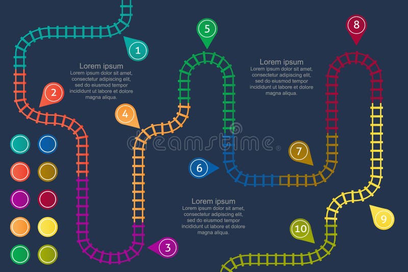 Railroad Tracks, Stations Map. Railway Route, Tracking Subway Stations Map Top View, Colorful