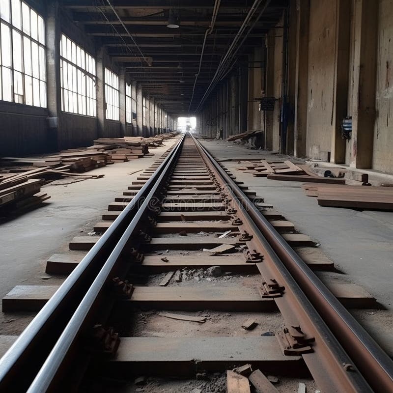 Railroad tracks to the warehouse. generative ai royalty free illustration