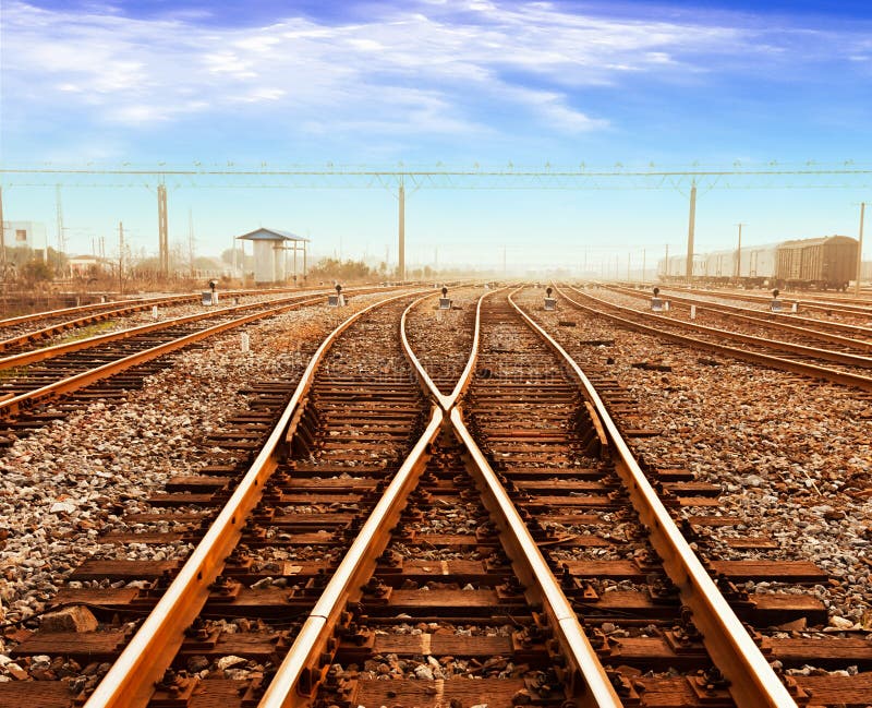 Rails under the sky background stock photo
