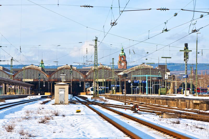 Rails in winter at the station