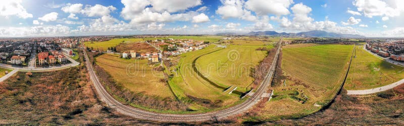 Railway across beautiful countryside, panoramic view