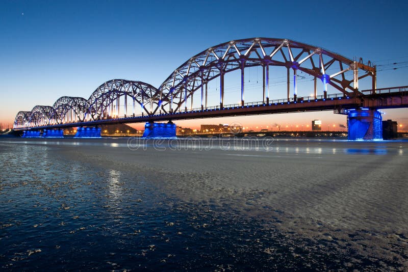 Railway bridge at night