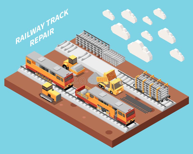 Railway Repair Composition vector illustration