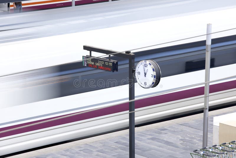 Railway station. High speed train departure. stock photos
