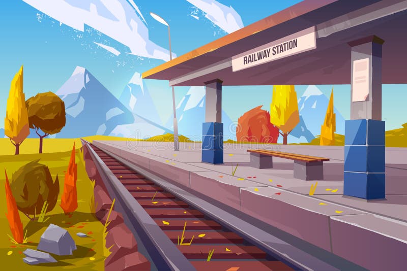 Railway Station at Mountains Autumn Landscape Stock Vector - Illustration  of departure, empty: 152060642