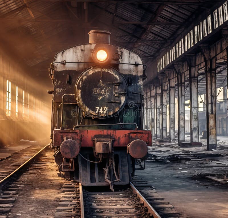 Railway station train. AI stock photo. Image of journey - 278552508