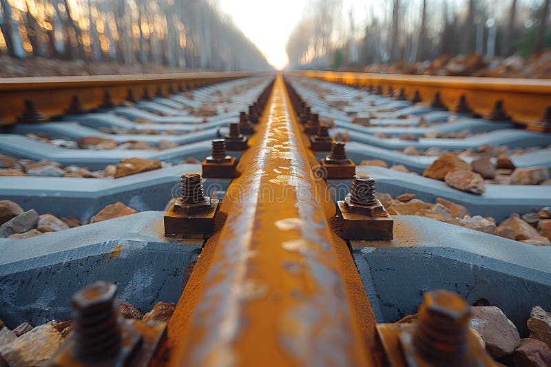 Railway track installation construction of infrastructure and rail laying equipment in action royalty free illustration