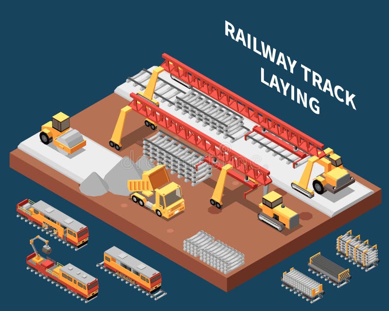 Railway Track Laying Composition vector illustration